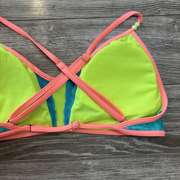 La Vie En Rose Aqua Women's Blue Pink Padded Bikini TOP ONLY Size XL - Picture 3 of 10
